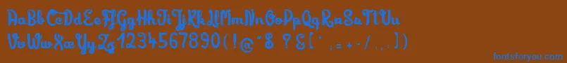 フォントLimonadedecamomille – 茶色の背景に青い文字