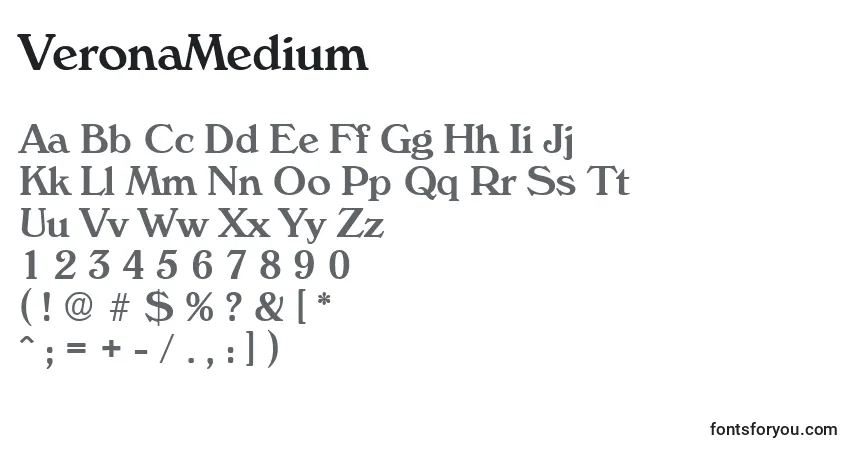 Czcionka VeronaMedium – alfabet, cyfry, specjalne znaki