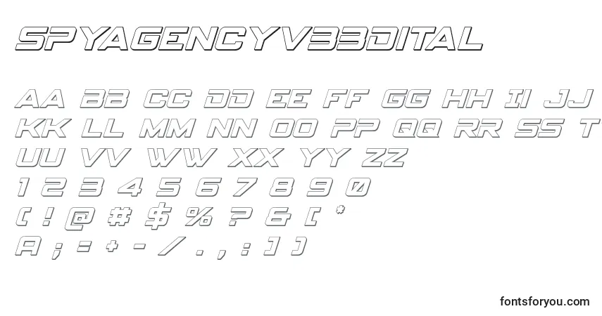 A fonte Spyagencyv33Dital – alfabeto, números, caracteres especiais