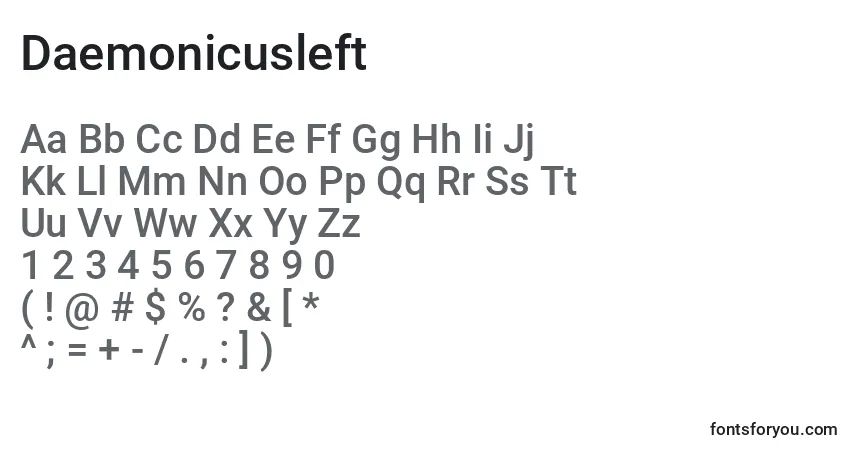 Czcionka Daemonicusleft – alfabet, cyfry, specjalne znaki