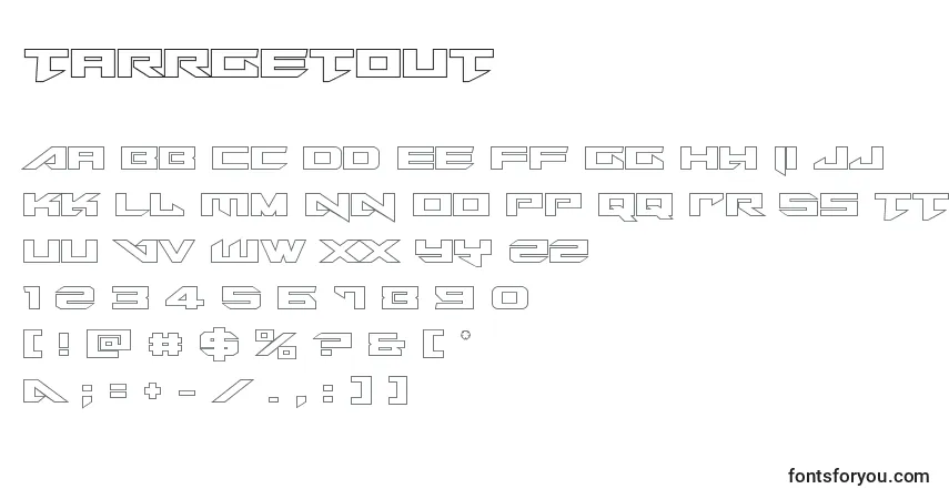 Czcionka Tarrgetout – alfabet, cyfry, specjalne znaki