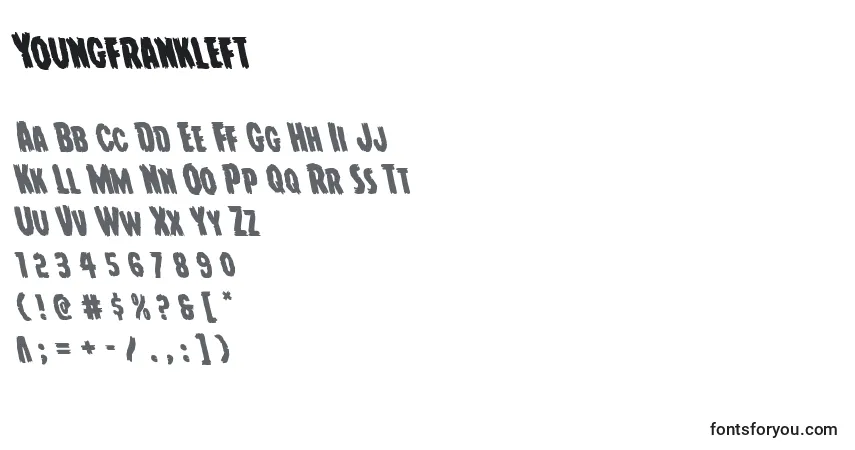Czcionka Youngfrankleft – alfabet, cyfry, specjalne znaki