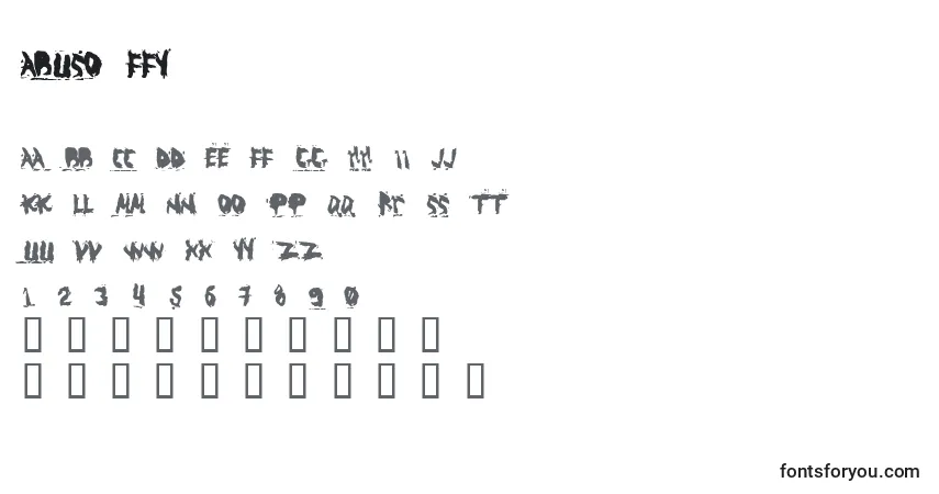 Czcionka Abuso ffy – alfabet, cyfry, specjalne znaki