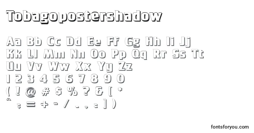 Schriftart Tobagopostershadow – Alphabet, Zahlen, spezielle Symbole