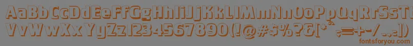 フォントTobagopostershadow – 茶色の文字が灰色の背景にあります。
