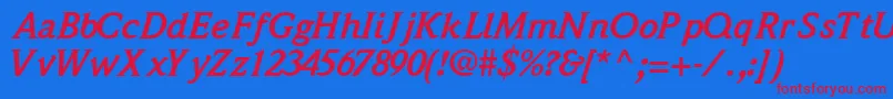QuintessencesskBoldItalic-Schriftart – Rote Schriften auf blauem Hintergrund