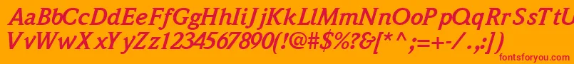 QuintessencesskBoldItalic-Schriftart – Rote Schriften auf orangefarbenem Hintergrund