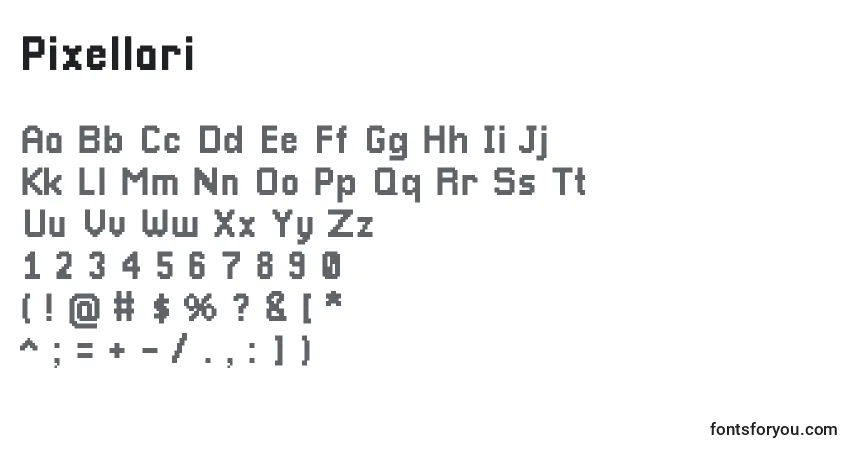 Czcionka Pixellari – alfabet, cyfry, specjalne znaki