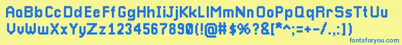 フォントPixellari – 青い文字が黄色の背景にあります。