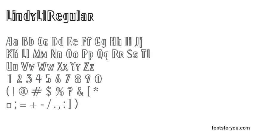 A fonte LindyLtRegular – alfabeto, números, caracteres especiais