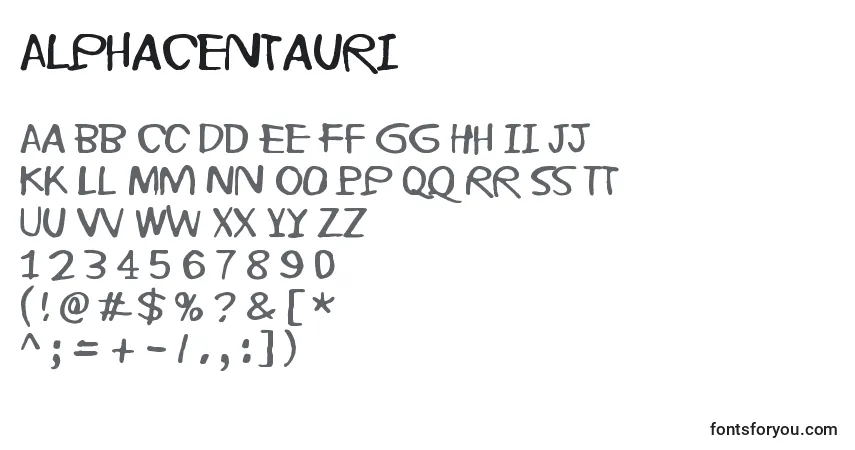 AlphaCentauri-fontti – aakkoset, numerot, erikoismerkit