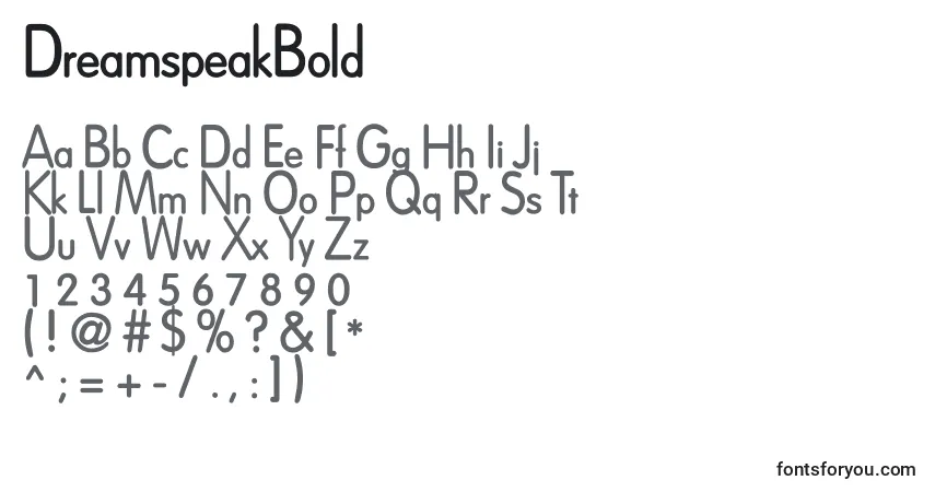 Schriftart DreamspeakBold – Alphabet, Zahlen, spezielle Symbole