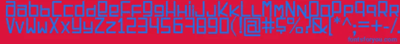 EspacioCuadrado-Schriftart – Blaue Schriften auf rotem Hintergrund