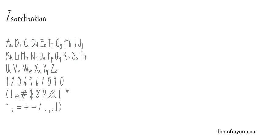 Schriftart Zsarchankian – Alphabet, Zahlen, spezielle Symbole