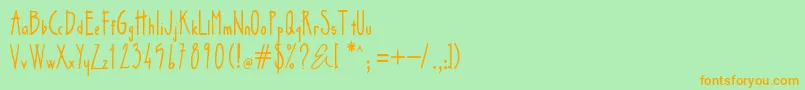 フォントZsarchankian – オレンジの文字が緑の背景にあります。