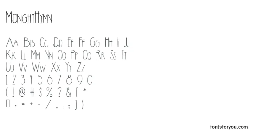 MidnightHymn-fontti – aakkoset, numerot, erikoismerkit