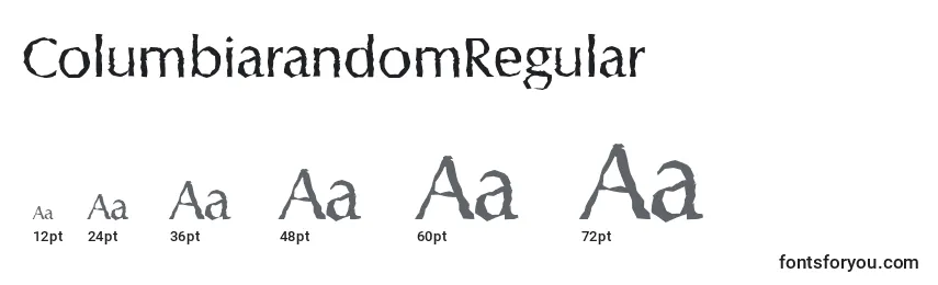 Размеры шрифта ColumbiarandomRegular