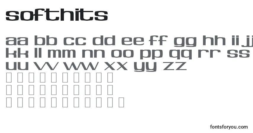A fonte Softhits – alfabeto, números, caracteres especiais