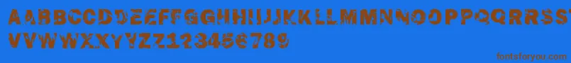 フォントTheendfontrf – 茶色の文字が青い背景にあります。