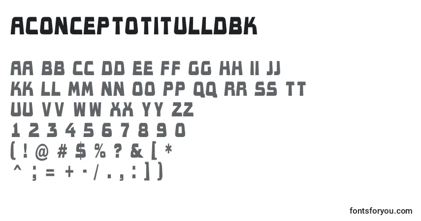 Czcionka AConceptotitulldbk – alfabet, cyfry, specjalne znaki