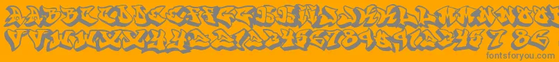 Graffonti.3D.Drop.Fontvir.Us-fontti – harmaat kirjasimet oranssilla taustalla