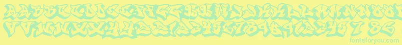 フォントGraffonti.3D.Drop.Fontvir.Us – 黄色い背景に緑の文字