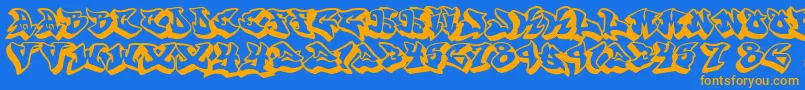 Шрифт Graffonti.3D.Drop.Fontvir.Us – оранжевые шрифты на синем фоне