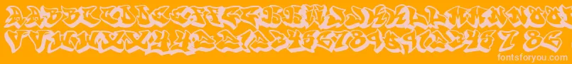 Graffonti.3D.Drop.Fontvir.Us-Schriftart – Rosa Schriften auf orangefarbenem Hintergrund