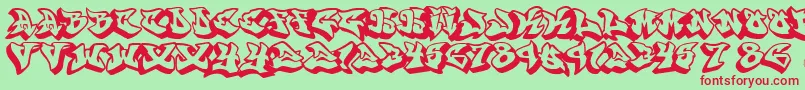 Graffonti.3D.Drop.Fontvir.Us-Schriftart – Rote Schriften auf grünem Hintergrund