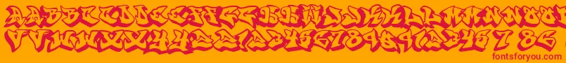 Graffonti.3D.Drop.Fontvir.Us-Schriftart – Rote Schriften auf orangefarbenem Hintergrund