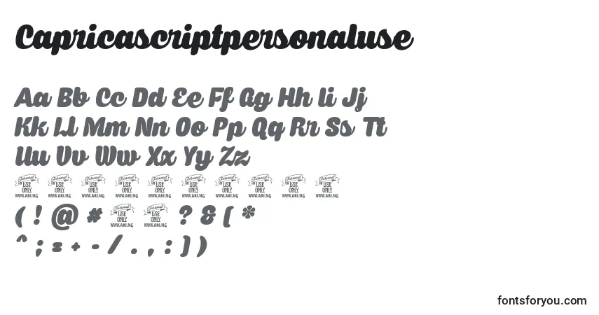 A fonte Capricascriptpersonaluse – alfabeto, números, caracteres especiais