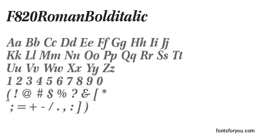 Шрифт F820RomanBolditalic – алфавит, цифры, специальные символы