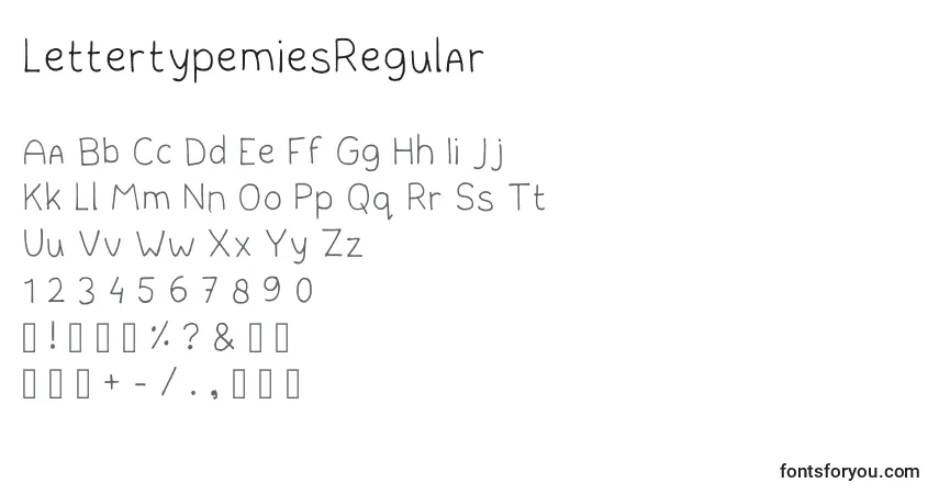 Czcionka LettertypemiesRegular – alfabet, cyfry, specjalne znaki