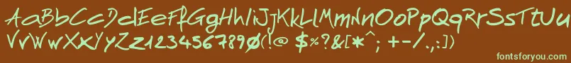 AndnowHandwrite-fontti – vihreät fontit ruskealla taustalla