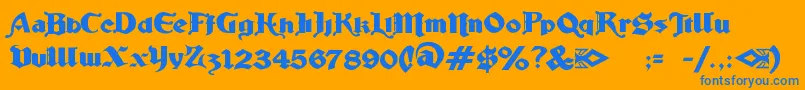 LudlowStrongAle-Schriftart – Blaue Schriften auf orangefarbenem Hintergrund