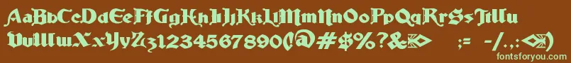 フォントLudlowStrongAle – 緑色の文字が茶色の背景にあります。