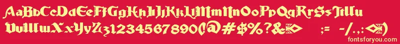 Fonte LudlowStrongAle – fontes amarelas em um fundo vermelho