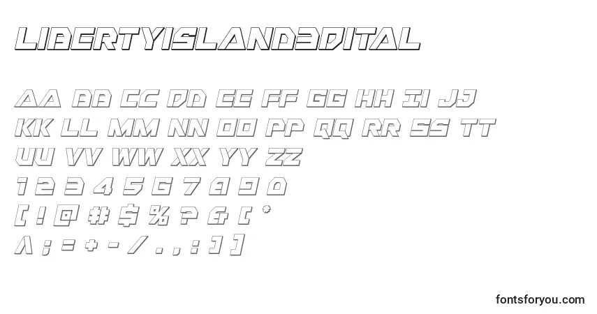 Czcionka Libertyisland3Dital – alfabet, cyfry, specjalne znaki