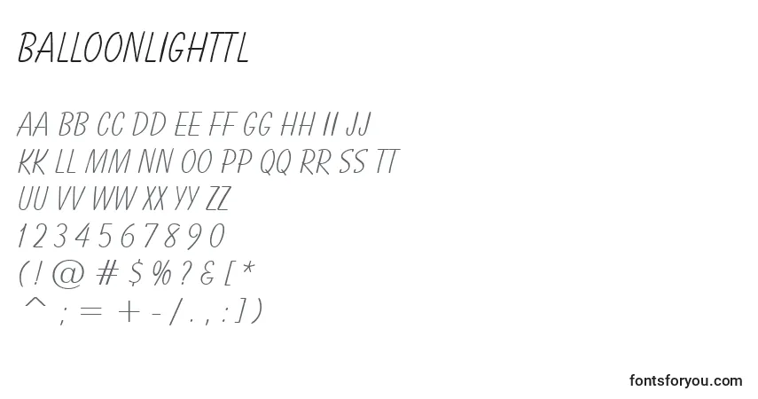 Шрифт BalloonLightTl – алфавит, цифры, специальные символы