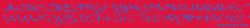 Achafsex-Schriftart – Blaue Schriften auf rotem Hintergrund