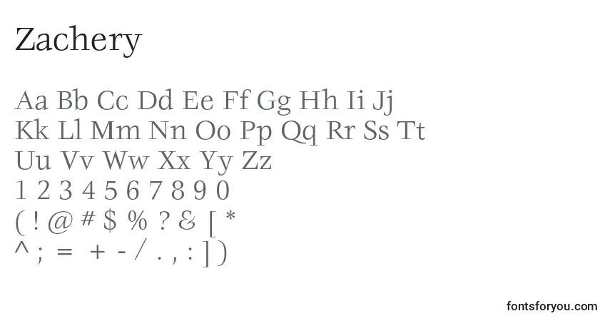 Schriftart Zachery – Alphabet, Zahlen, spezielle Symbole