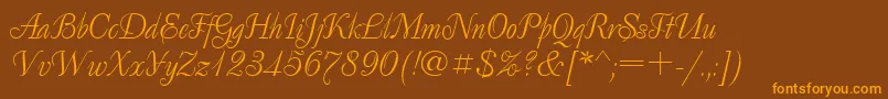 DecorcttRegular-Schriftart – Orangefarbene Schriften auf braunem Hintergrund