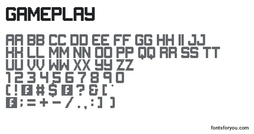 Schriftart Gameplay – Alphabet, Zahlen, spezielle Symbole