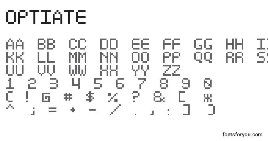 Schriftart Optiate – Alphabet, Zahlen, spezielle Symbole