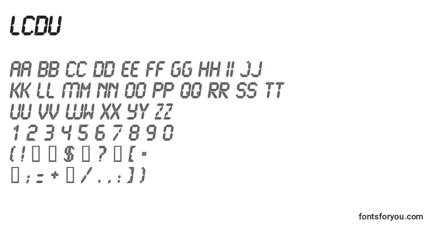 A fonte LcdU – alfabeto, números, caracteres especiais