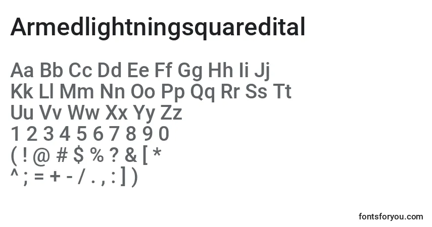 Шрифт Armedlightningsquaredital – алфавит, цифры, специальные символы