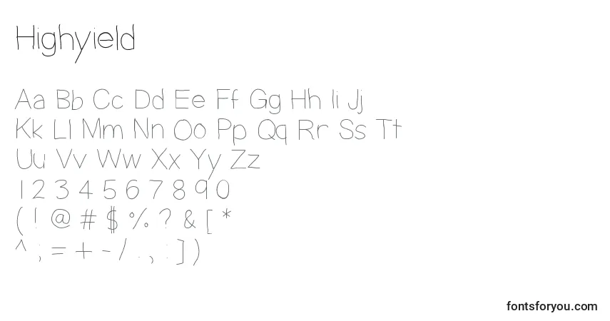 Schriftart Highyield – Alphabet, Zahlen, spezielle Symbole