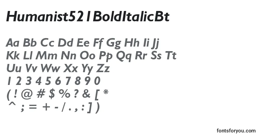 Czcionka Humanist521BoldItalicBt – alfabet, cyfry, specjalne znaki