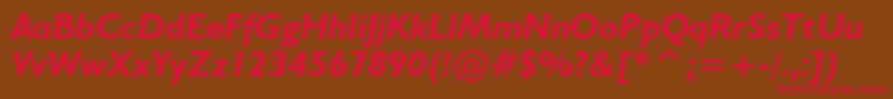 フォントHumanist521BoldItalicBt – 赤い文字が茶色の背景にあります。