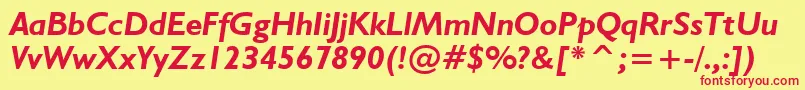 フォントHumanist521BoldItalicBt – 赤い文字の黄色い背景